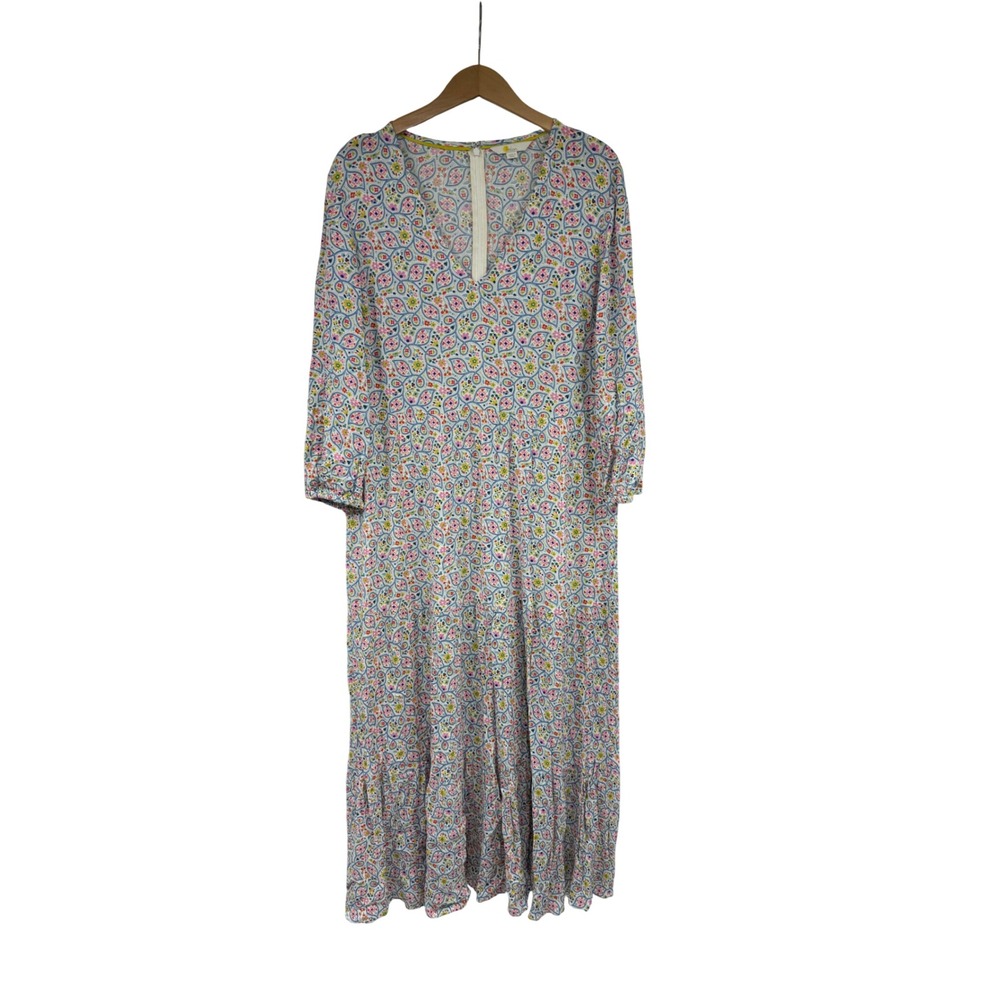 Boden Womens Multicolor Paisley Floral Tiered V-Neck Maxi Dress Size 14R